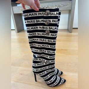BALMAIN Jane stripe logo high boots 36.5